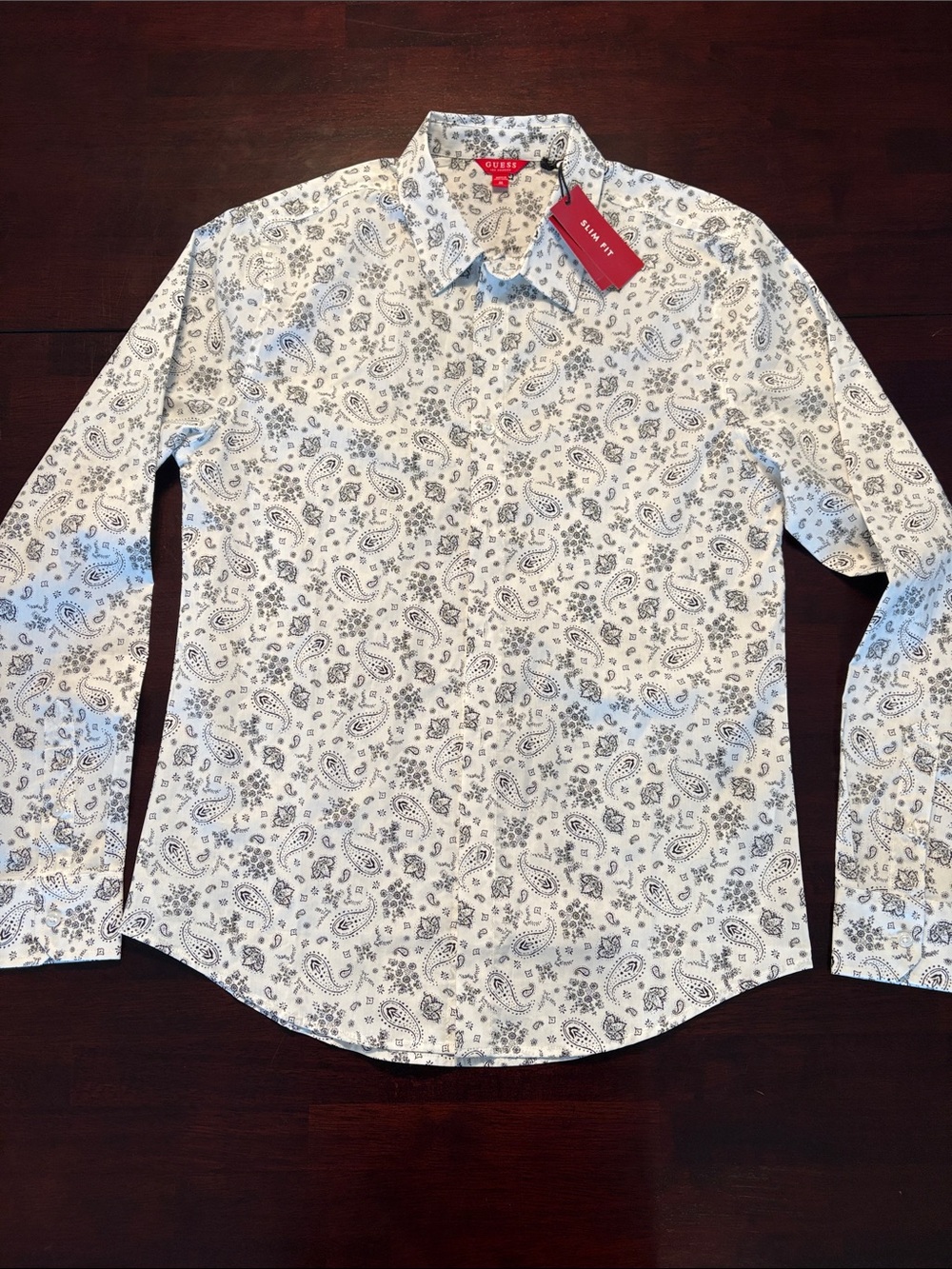 Guess White Paisley Print Slim Fit Button-Down Shirt
